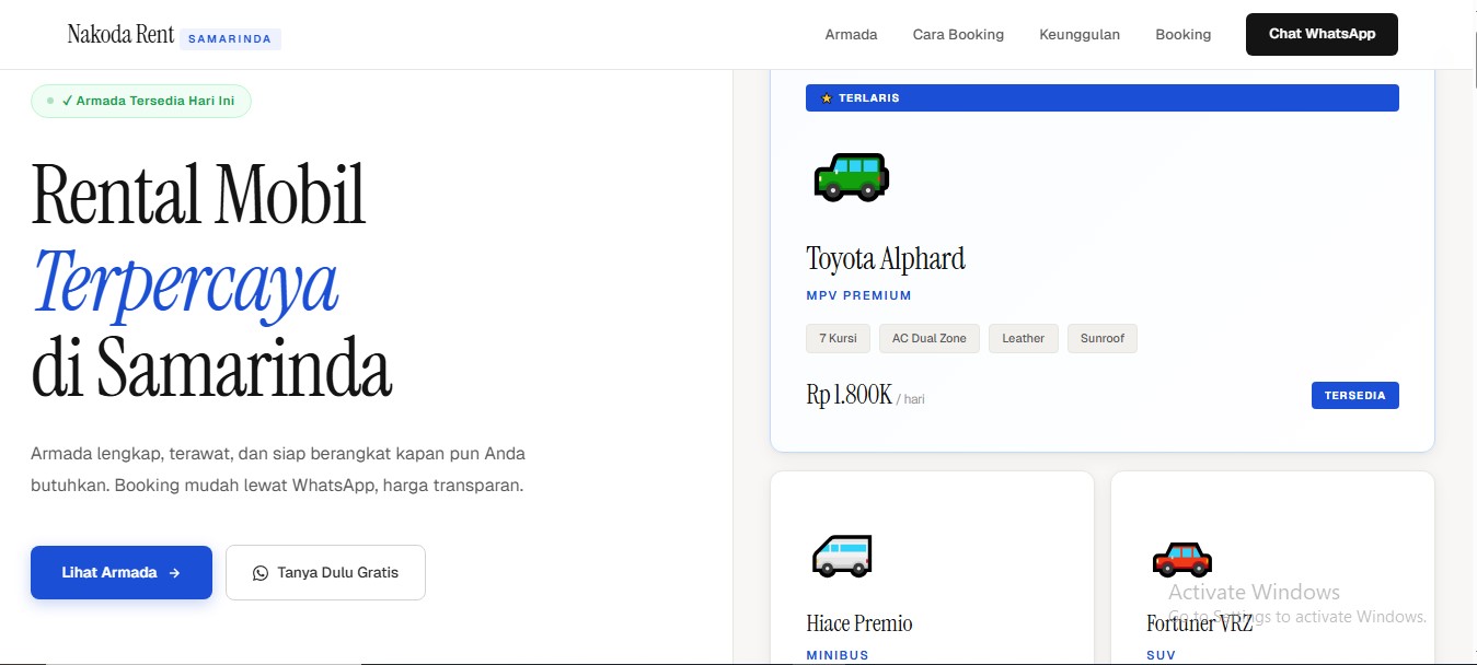 Tema website rental mobil Clean White – minimalis bersih