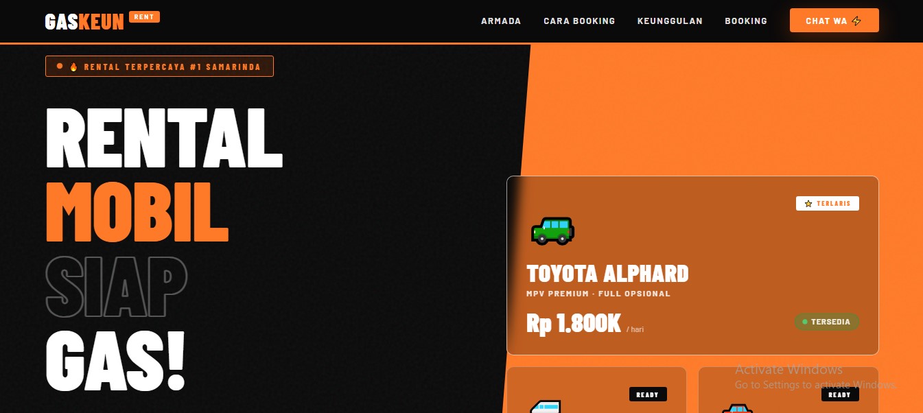 Tema website rental mobil Bold Orange – warna tegas energik