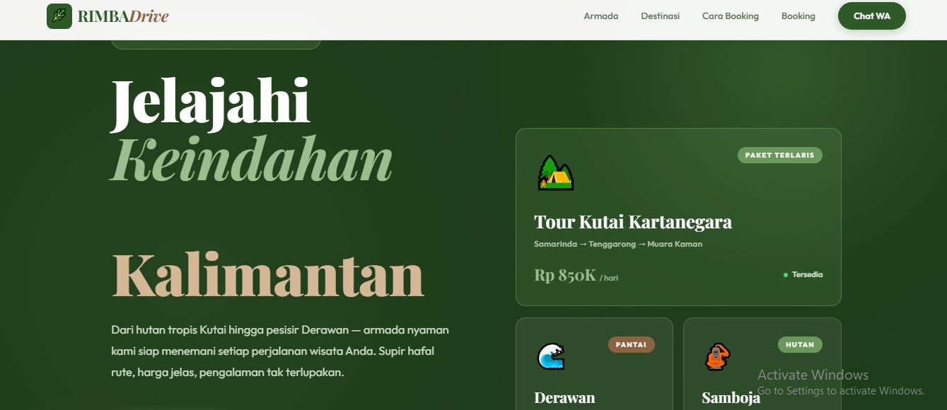 Tema website rental mobil Nature Green – nuansa alam wisata
